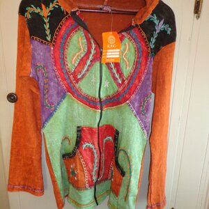 NWT KPC Tie-Dyed Hooded Sweatshirt Zip Closure Pockets Stitched Embellishing